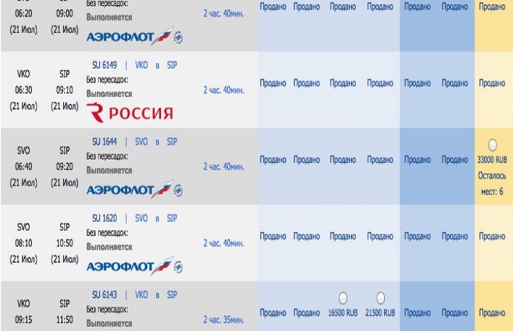 На Росії авіаквитки до окупованого Криму…