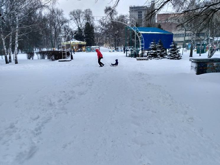 В парке Глобы убирают снег "узкоколейным…